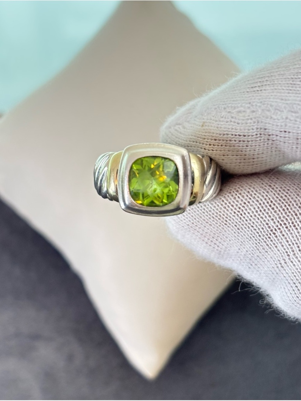 David Yurman 925 & 14k Gold Albion Ring with Peridot 6 - Picture 3 of 10
